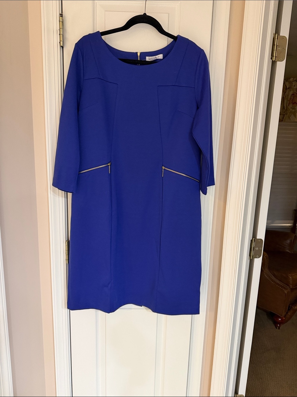 Liz Claiborne Royal Blue Midi Sheath Dress with Zip Accent, Size 16